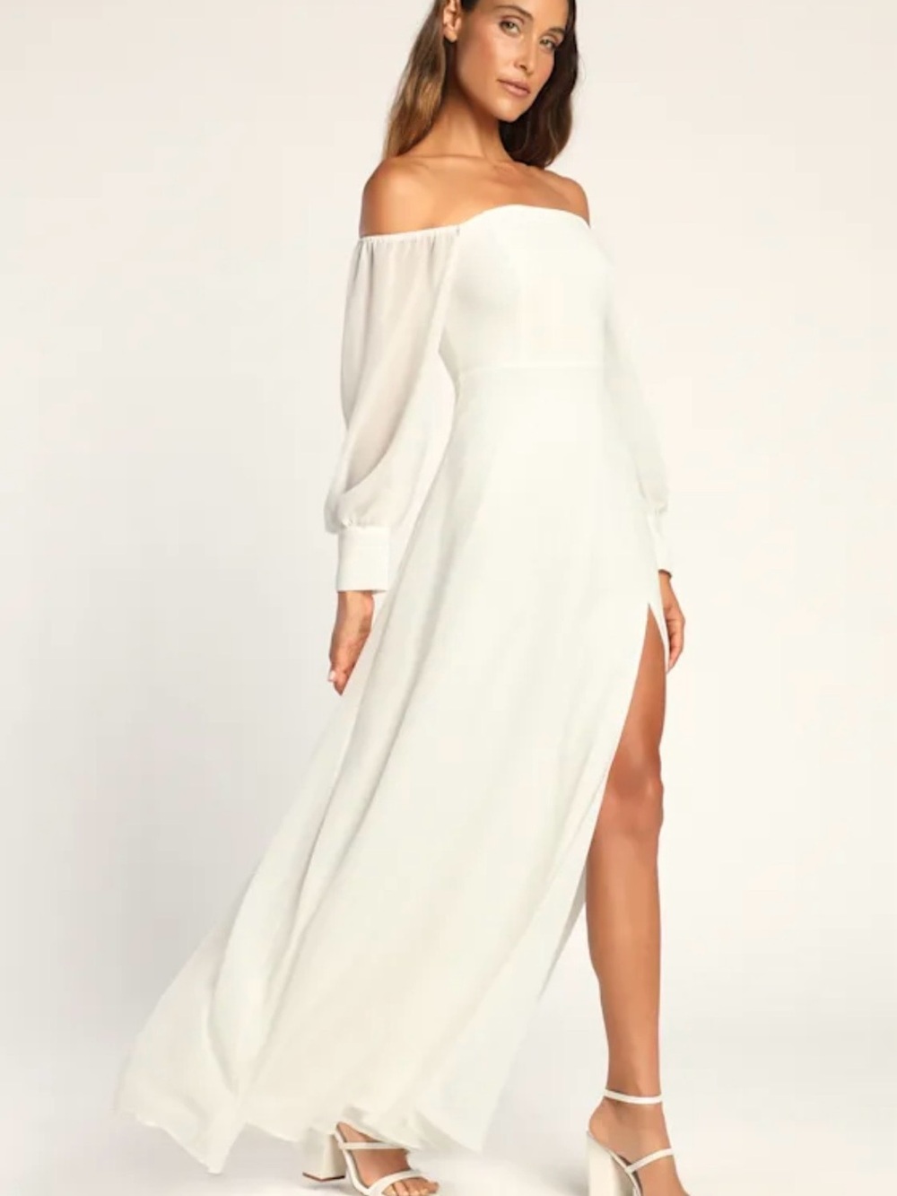 Lulu's White Off-Shoulder Maxi Dress with High Side Slit